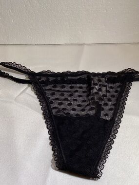 Sheer Black Lace Polka-Dot Thong